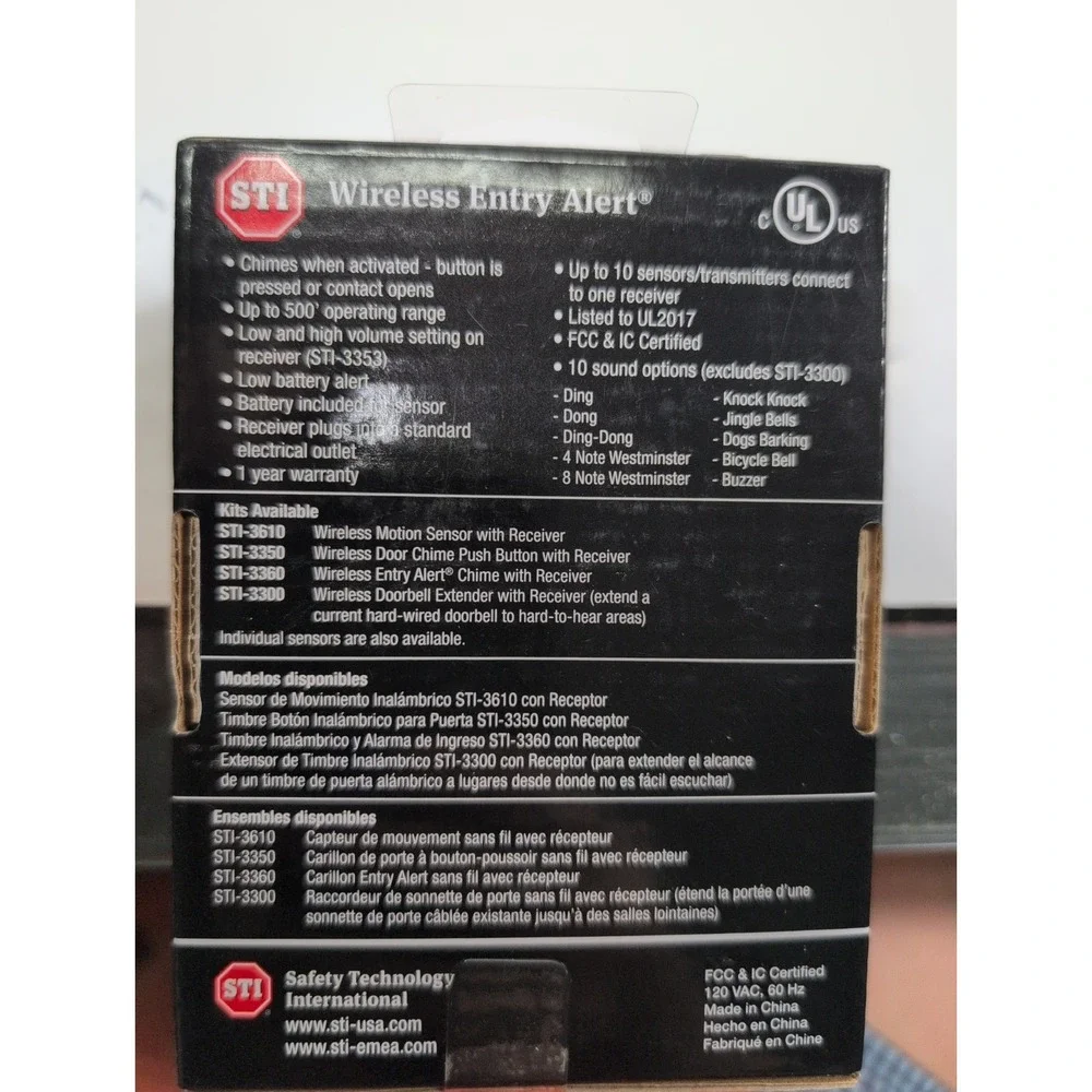 STI Wireless Entry Alert Chime with Receiver Kit STI-3360G New